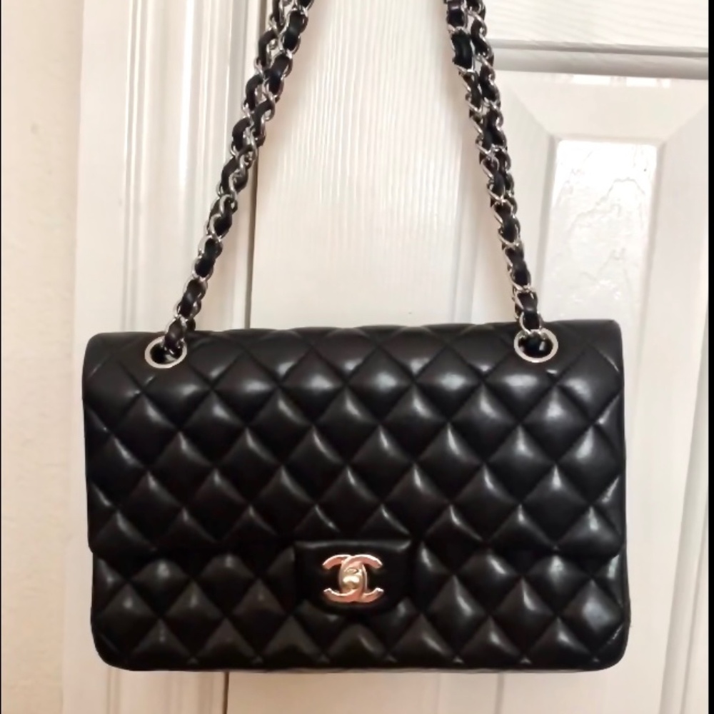 Chanel Classic Flap Black Silver Lambskin Bag